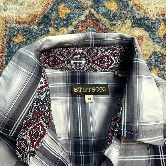 Stetson Pearl Snap Western Plaid Shirt Medium - Picture 3 of 5